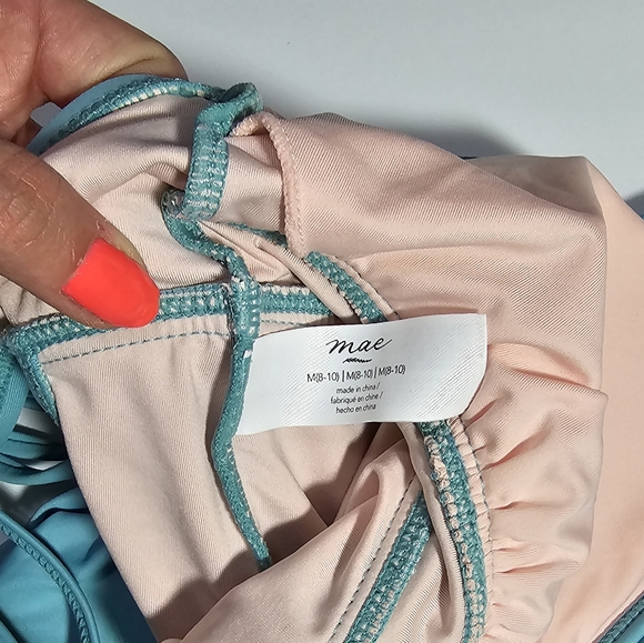 β€οΈβπ₯$5~ Mae Swimwear All Aboard Front Ruffle Cut Out One Piece Swimsuit - Picture 9 of 11